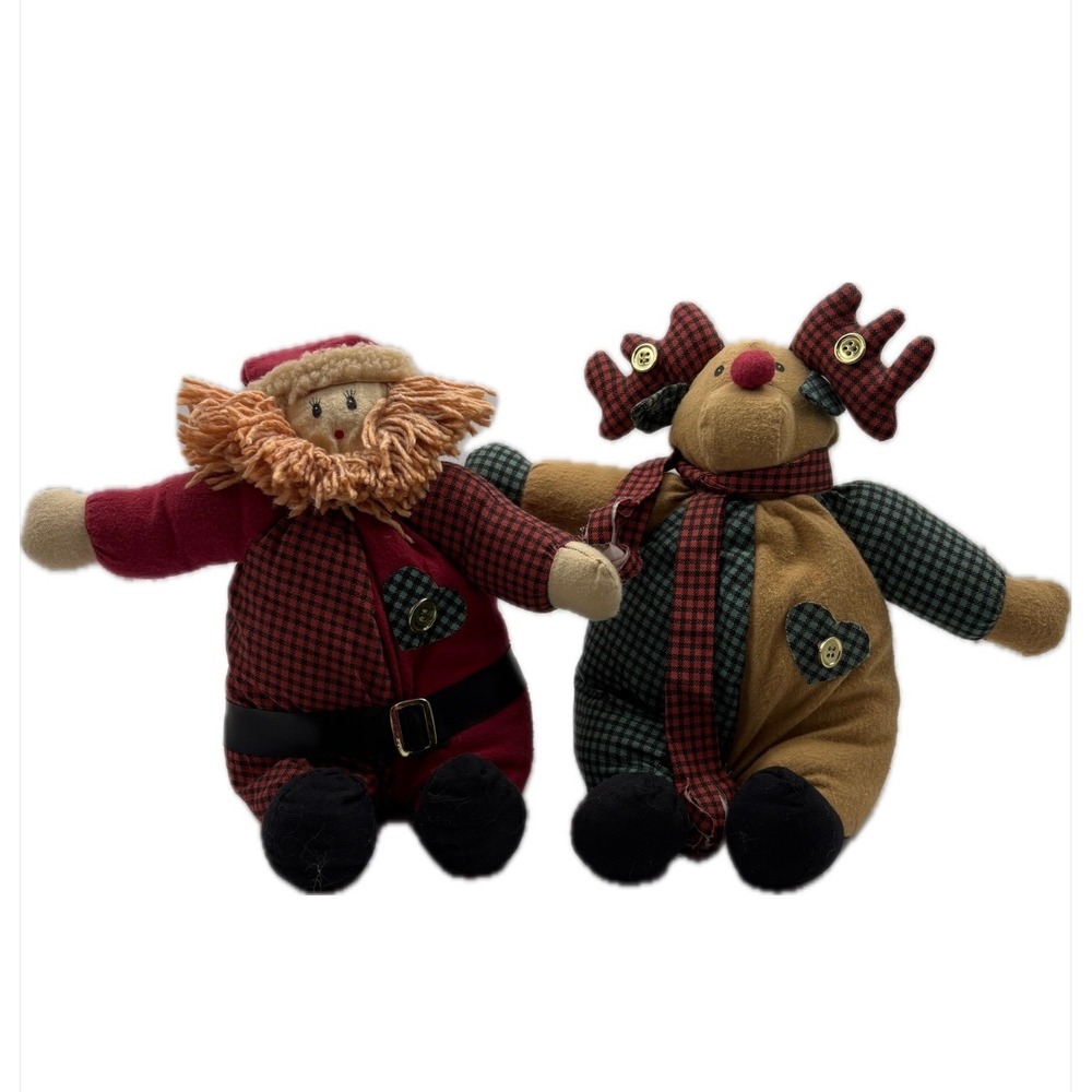 Dan Dee Plaid Santa & Reindeer Shelf Sitters Christmas Decor Vintage 90s